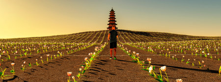 3d illustration of chinese pagodaの写真素材