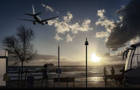 3d illustration of  passenger planeの写真素材