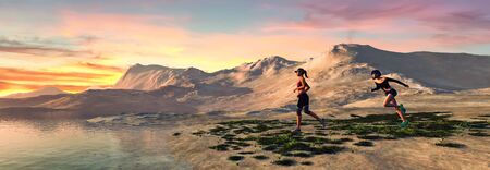 3d illustration, woman exercising, joggingの写真素材