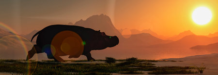 3d illustration, hippopotamus in the wild