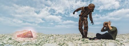 3d illustration of man with protective suit, man sick by radioactivityの写真素材