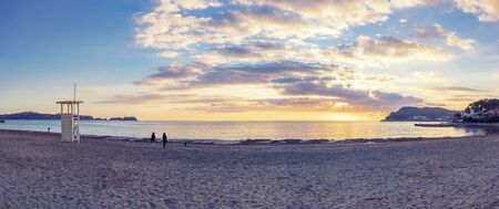 Paguera beach in Mallorca at sunsetの写真素材