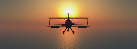 3d illustration of an old airplane in the sky