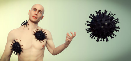 3d illustration of coronavirus virus integrated into a personの写真素材