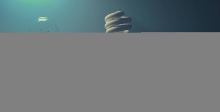 3d illustration of a person with a light bulb instead of his head rejecting a new light bulb modelの写真素材