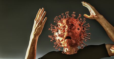 3d illustration of coronavirus virus in the head of a personの写真素材
