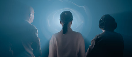 3d illustration of people looking at a light