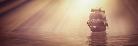 3d illustration, sailboat sailing in the seaの写真素材
