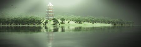 3d illustration of chinese pagodaの写真素材