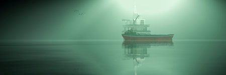 3d illustration of oil tower in the sea