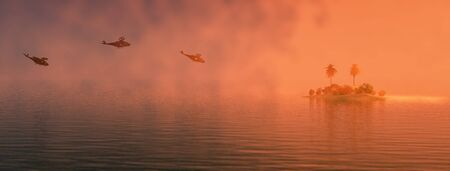 3D illustration of a helicopter warの写真素材