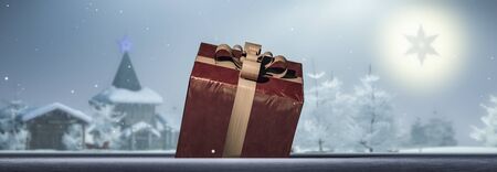 3d illustration, gift and typical christmas landscapeの写真素材