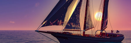 3d illustration, sailboat sailing in the sea