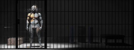 3d illustration, man locked in a prison, freedom conceptの写真素材