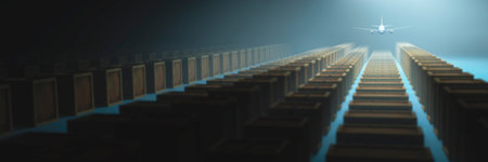 3d illustration, boxes in a warehouse and airplane dedicated to transport