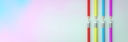 3d illustration of colored pencils on a plain background