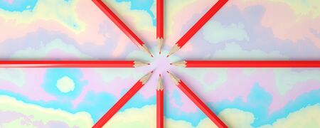 3d illustration of colored pencils on a plain backgroundの写真素材