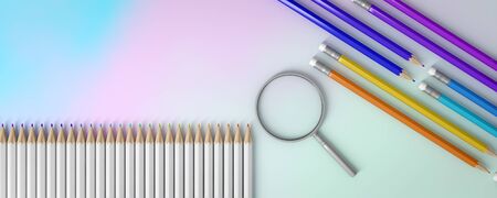 3d illustration of colored pencils on a plain backgroundの写真素材