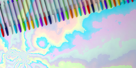 3d illustration of several pens of different colorsの写真素材