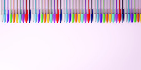 3d illustration of several pens of different colorsの写真素材