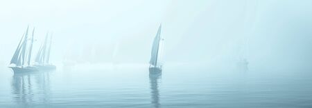 3d illustration, sailboat sailing in the seaの写真素材