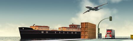 3d illustration, boxes  and vehicles dedicated to transportの写真素材