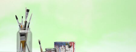 3d illustration. items needed to paint in oilの写真素材