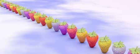 3d illustration.concept healthy diet, strawberries of different colorsの写真素材