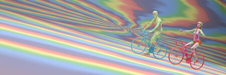 3d illustration,color bicycle and cyclist detailsの写真素材