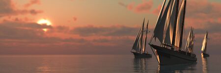 3d illustration, sailboat sailing in the seaの写真素材