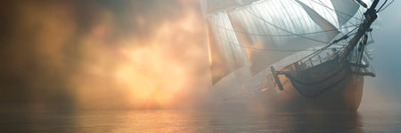 3d illustration, sailboat sailing in the sea