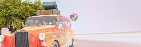 3d illustration of car loaded with suitcases の写真素材