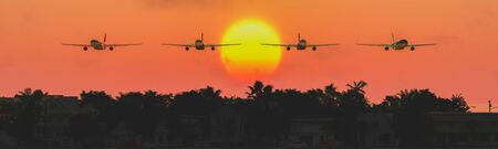 3d illustration of a passenger plane in the skyの写真素材