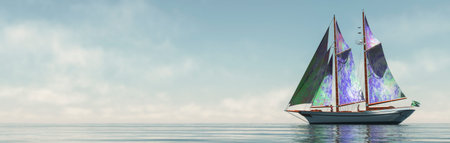 3d illustration, sailboat sailing in the sea