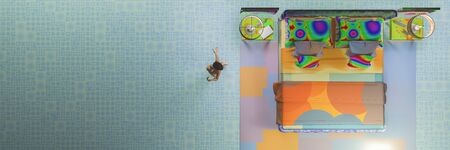 3d illustration, room decorated with different colorsの写真素材