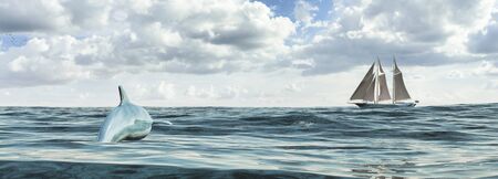 3d illustration, sailboat sailing in the seaの写真素材