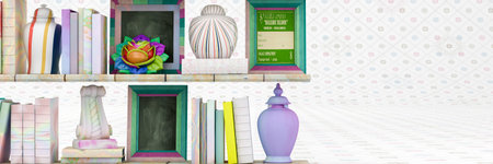 3d illustration, shelf with various itemsの写真素材