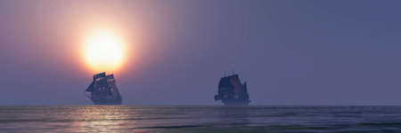 3d illustration, sailboat sailing in the seaの写真素材