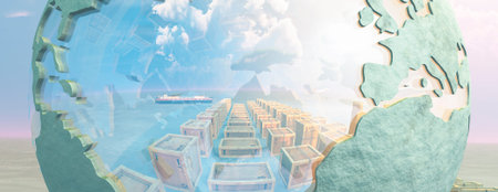 3d illustration, boxes in a warehouse and vehicles dedicated to transport