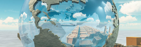 3d illustration, boxes in a warehouse and vehicles dedicated to transport