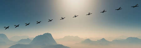 3d illustration of a old war planes in the skyの写真素材