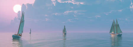 3d illustration, sailboat sailing in the seaの写真素材