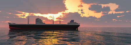 3d illustration of a cargo ship sailing across the oceanの写真素材