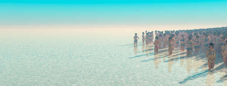 3d illustration of a woman crowd tourism islandの写真素材
