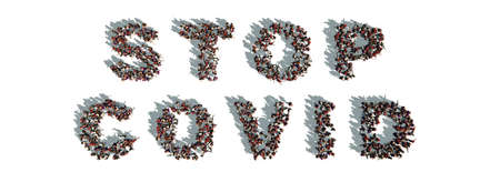 3d illustration of crowd forming a word, stop covidの写真素材