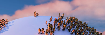 snow penguin walking  3d illustration