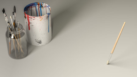 3d illustration. items needed to paint in oil