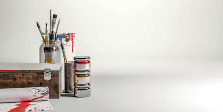 3d illustration. items needed to paint in oilの写真素材