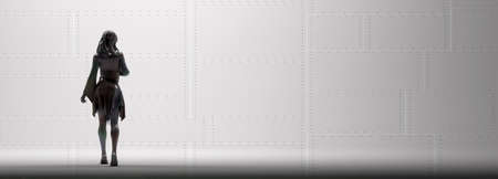 3d illustration, backlit model posing in studioの写真素材