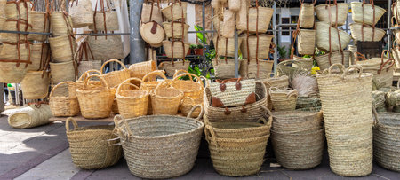 Traditional Craftsmanship of Baleares: An Assortment of Wicker Basketsの写真素材